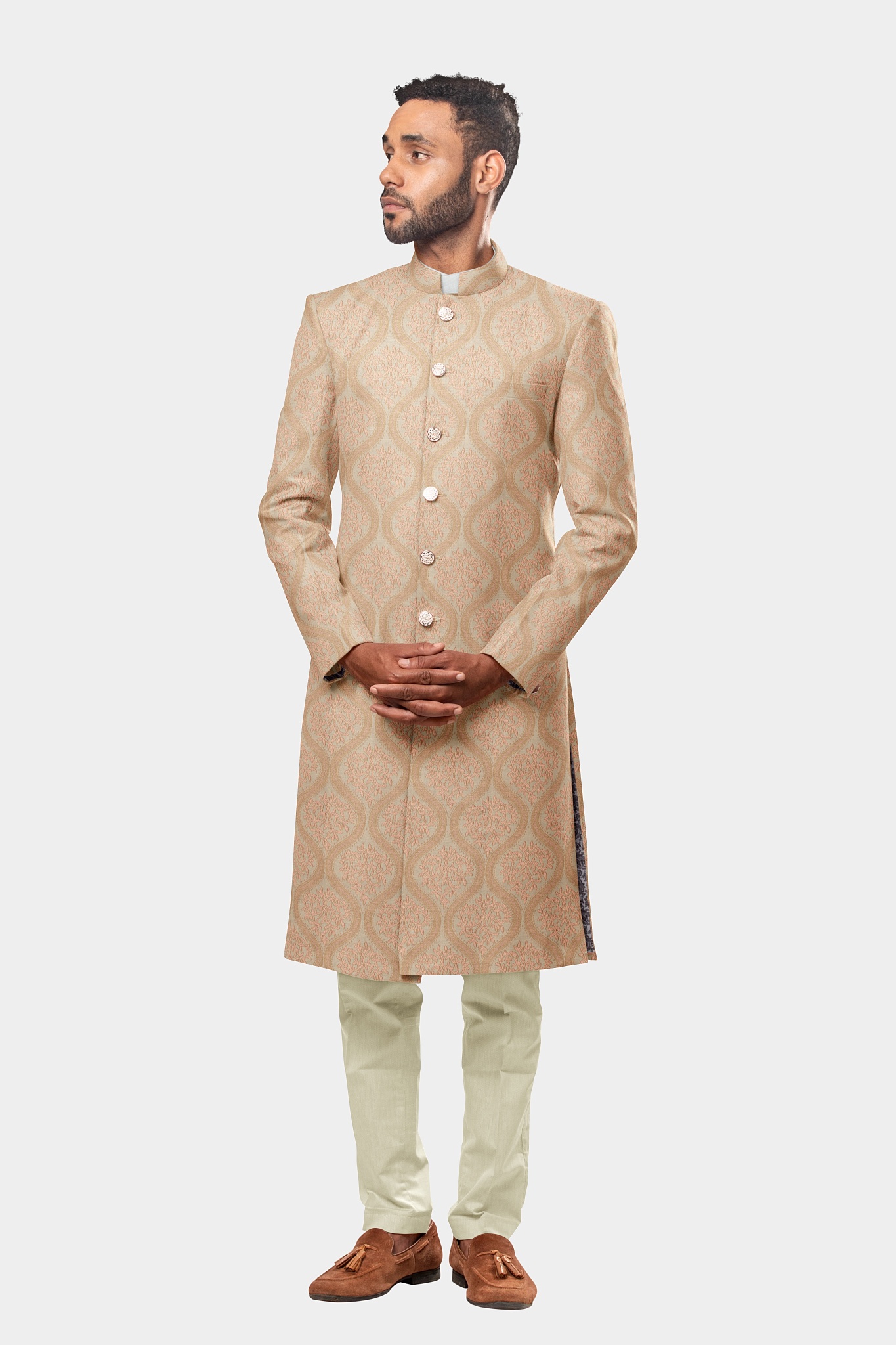 Golden Blush on Cream with Intricate Pink Designed Sherwani  22JK